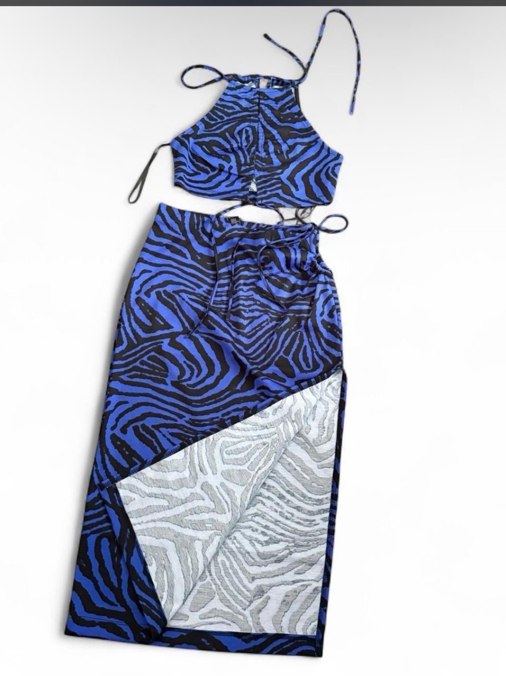Forever 21 Blue Zebra Print 2 Piece Maxi Skirt Set S